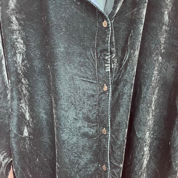 Eileen Fisher Classic Collar Long Sleeve Velvet Shirt SZ 2X Plus Sea Spray Teal - Picture 14 of 16